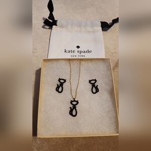 Kate Spade Jazz Things Up Pave Black Cat Crystal Necklace and matching earrings.